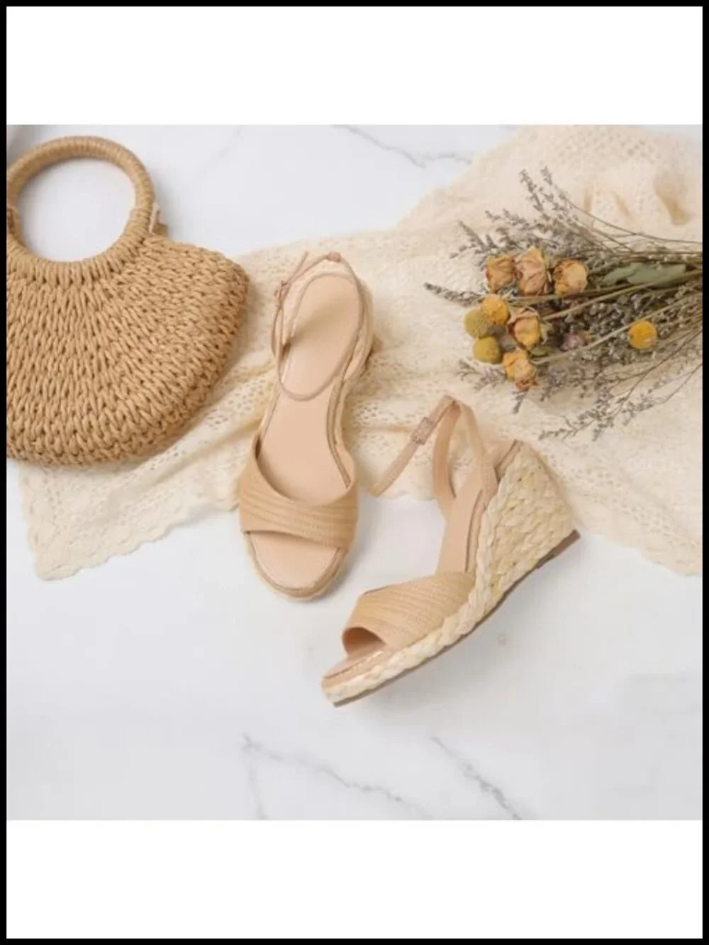 Raffia Espadrille Platform Wedge Sandals with Ankle Strap